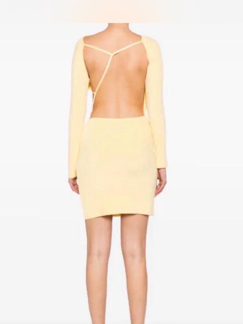 GCDS Open-Back Long Sleeve Mini Dress in Pale Yellow